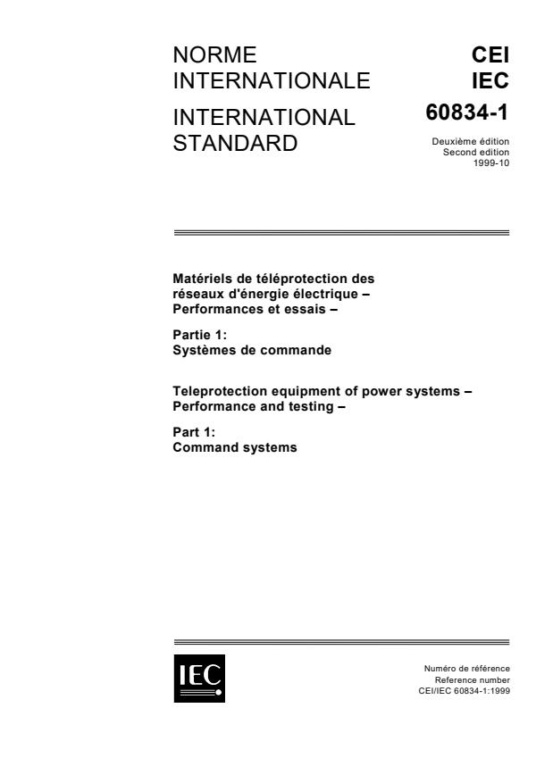 IEC 60834-1:1999 - Teleprotection equipment of power systems - Performance and testing - Part 1: Command systems