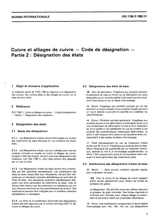 ISO 1190-2:1982 - Cuivre et alliages de cuivre -- Code de désignation