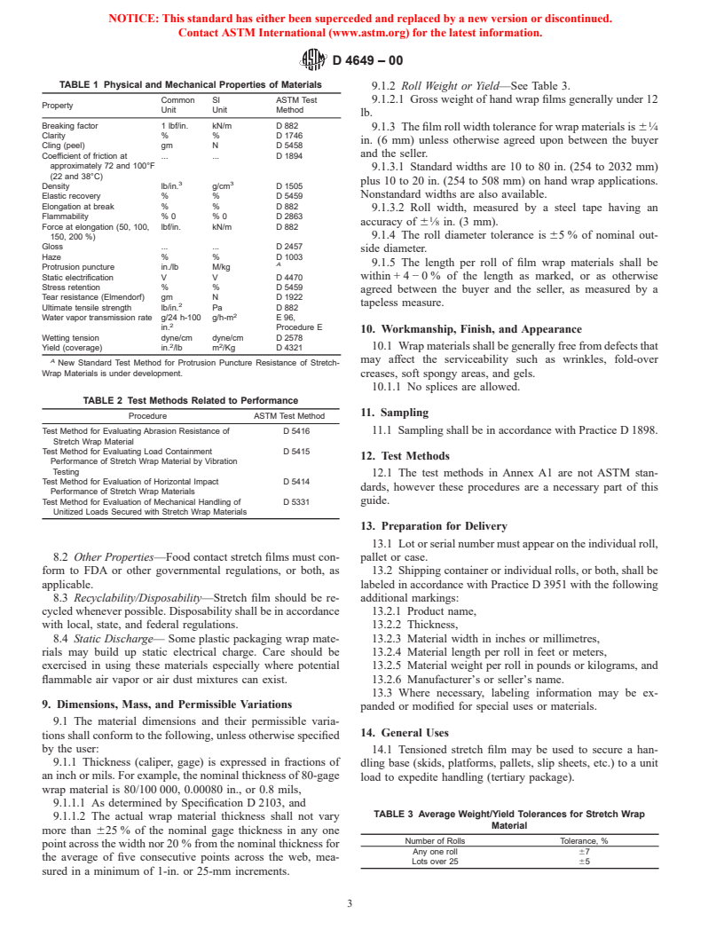 ASTM D4649-00 - Standard Guide for Selection and Use of Stretch Wrap Films