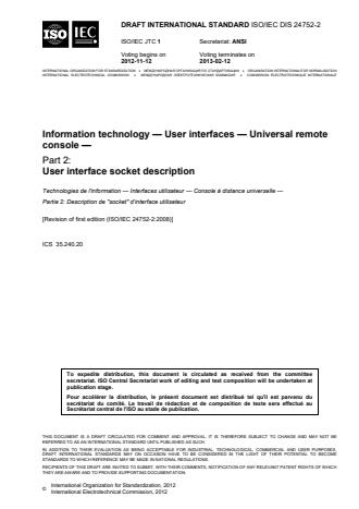 ISO/IEC 24752-2:2014 - Information technology -- User interfaces -- Universal remote console