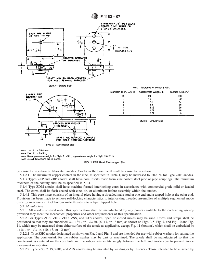 REDLINE ASTM F1182-07 - Standard Specification for Anodes, Sacrificial Zinc Alloy