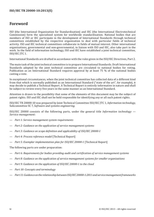 ISO/IEC TR 20000-10:2013 ISO/IEC TR 20000-10:2013 - Information technology -- Service management - Page 4 preview
