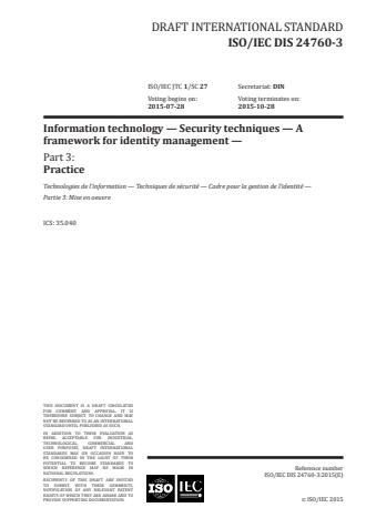 ISO/IEC 24760-3:2016 - Information technology -- Security techniques -- A framework for identity management