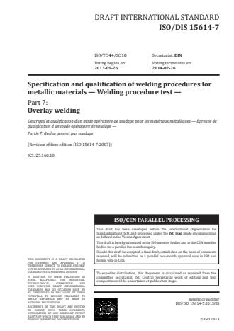 ISO 15614-7:2016 - Specification and qualification of welding procedures for metallic materials -- Welding procedure test