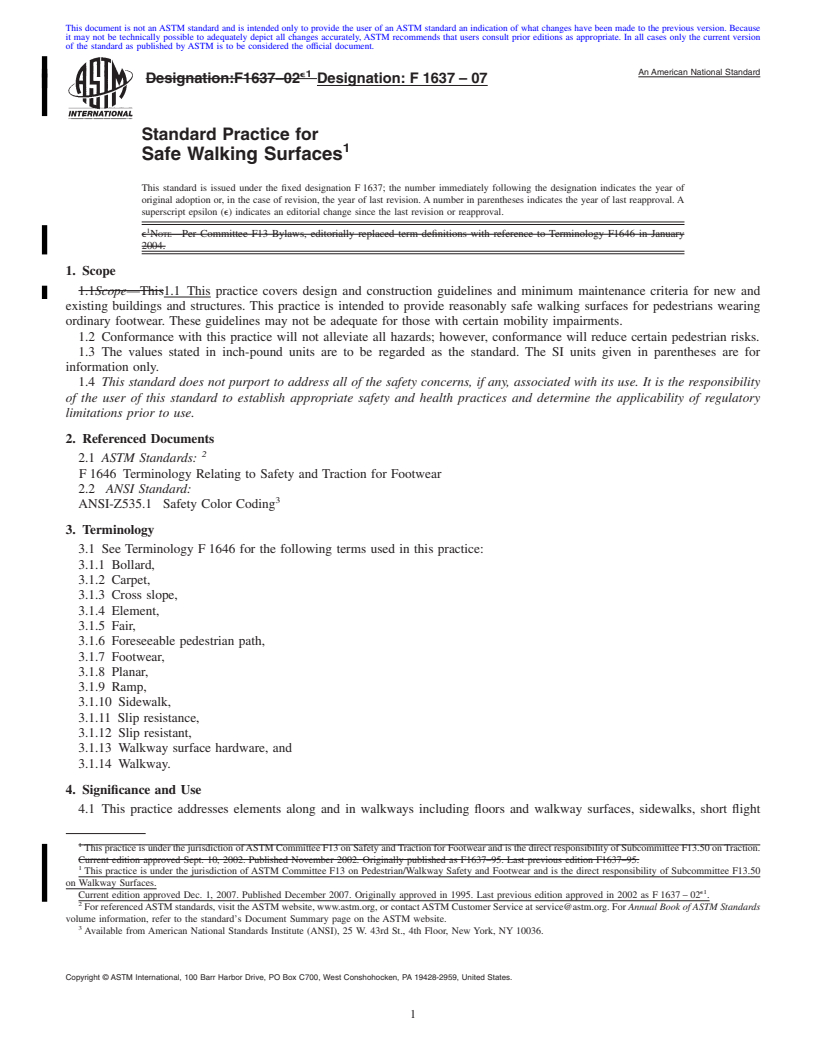 REDLINE ASTM F1637-07 - Standard Practice for  Safe Walking Surfaces