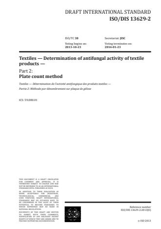 ISO 13629-2:2014 - Textiles -- Determination of antifungal activity of textile products