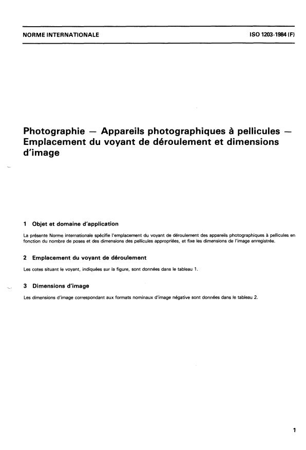 ISO 1203:1984 ISO 1203:1984 - Photographie -- Appareils photographiques a pellicules -- Emplacement du voyant de déroulement et dimensions d'image - Page 3 preview