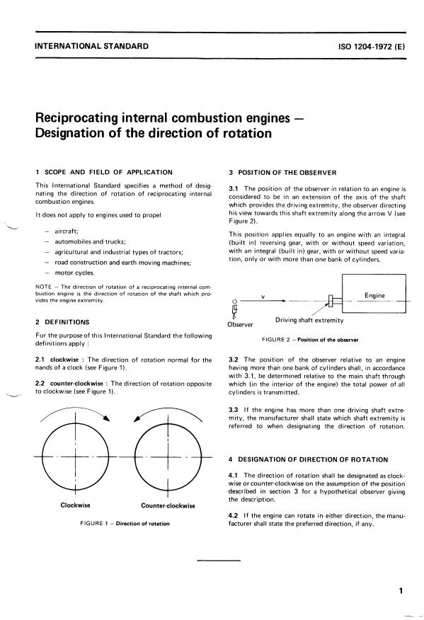 ISO 1204:1972 - Reciprocating internal combustion engines -- Designation of the direction of rotation