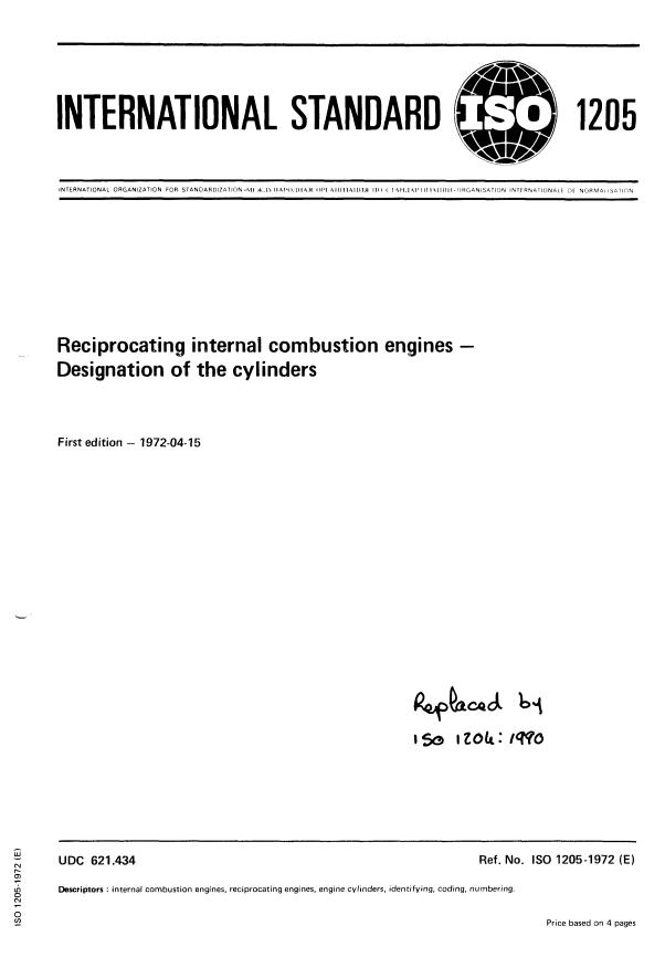 ISO 1205:1972 - Reciprocating internal combustion engines -- Designation of the cylinders