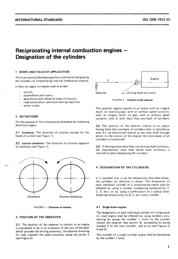 ISO 1205:1972 - Reciprocating internal combustion engines -- Designation of the cylinders