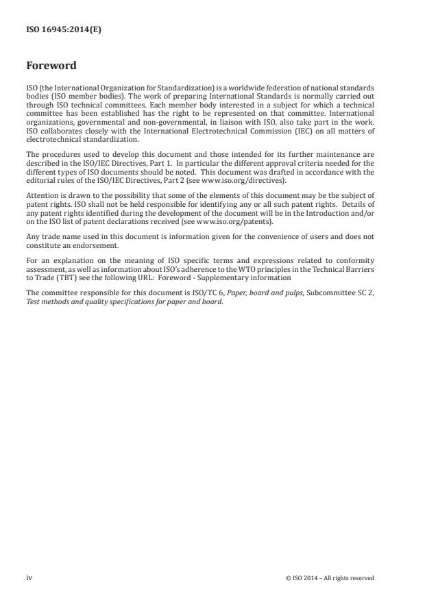 ISO 16945:2014 ISO 16945:2014 - Corrugating medium -- Determination of the edge crush resistance after laboratory fluting - Page 4 preview
