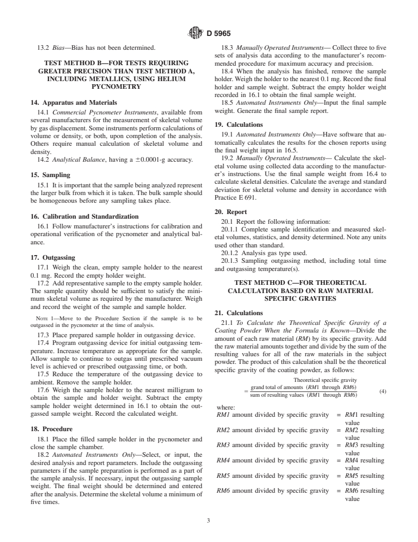 ASTM D5965-02 - Standard Test Methods for Specific Gravity of Coating Powders