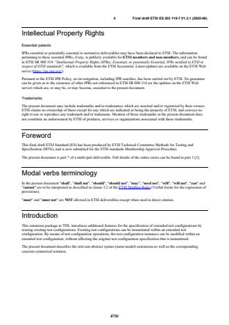 SIST ES 203 119-7 V1.2.1:2020 ETSI ES 203 119-7 V1.2.1 (2020-06) - Methods for Testing and Specification (MTS); The Test Description Language (TDL); Part 7: Extended Test Configurations - Page 4 preview