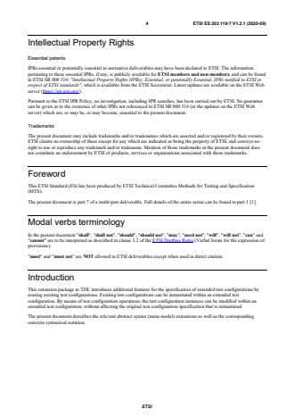 SIST ES 203 119-7 V1.2.1:2020 ETSI ES 203 119-7 V1.2.1 (2020-08) - Methods for Testing and Specification (MTS); The Test Description Language (TDL); Part 7: Extended Test Configurations - Page 4 preview
