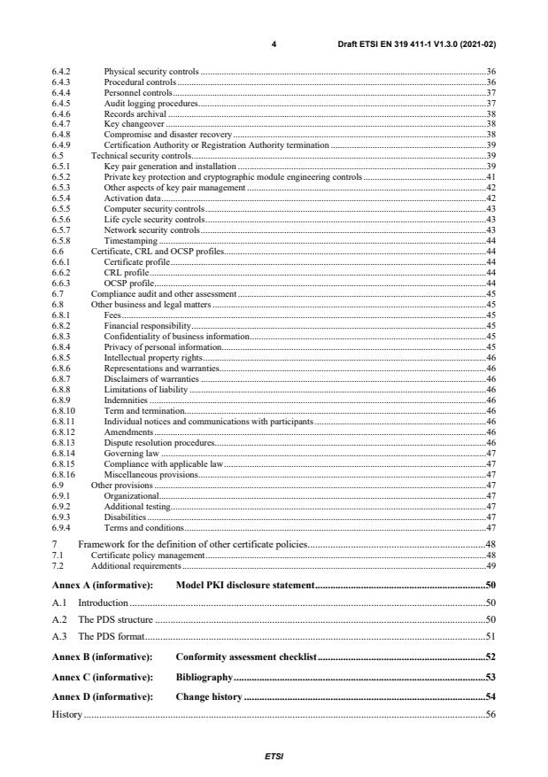 SIST EN 319 411-1 V1.3.1:2021 ETSI EN 319 411-1 V1.3.0 (2021-02) - Electronic Signatures and Infrastructures (ESI); Policy and security requirements for Trust Service Providers issuing certificates; Part 1: General requirements - Page 4 preview