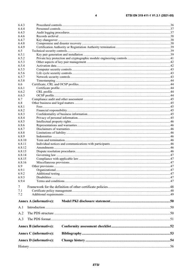 SIST EN 319 411-1 V1.3.1:2021 ETSI EN 319 411-1 V1.3.1 (2021-05) - Electronic Signatures and Infrastructures (ESI); Policy and security requirements for Trust Service Providers issuing certificates; Part 1: General requirements - Page 4 preview