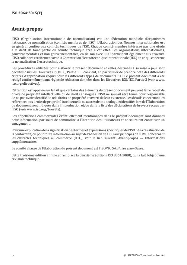 ISO 3064:2015 ISO 3064:2015 - Huile essentielle de petitgrain, type Paraguay (Citrus aurantium L. var. Paraguay (syn. Citrus aurantium var. bigaradia Hook f.)) - Page 4 preview