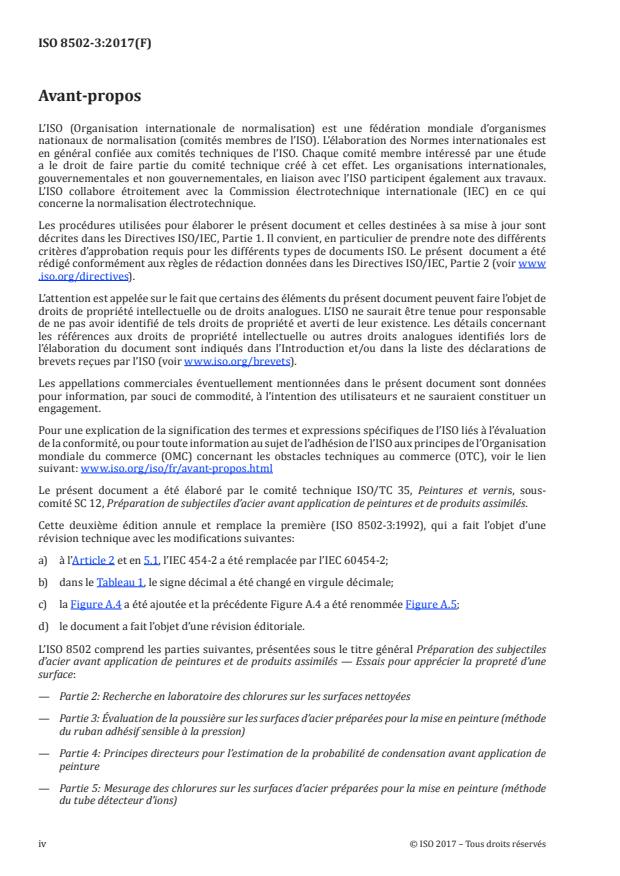 ISO 8502-3:2017 ISO 8502-3:2017 - Préparation des subjectiles d'acier avant application de peintures et de produits assimilés -- Essais pour apprécier la propreté d'une surface - Page 4 preview