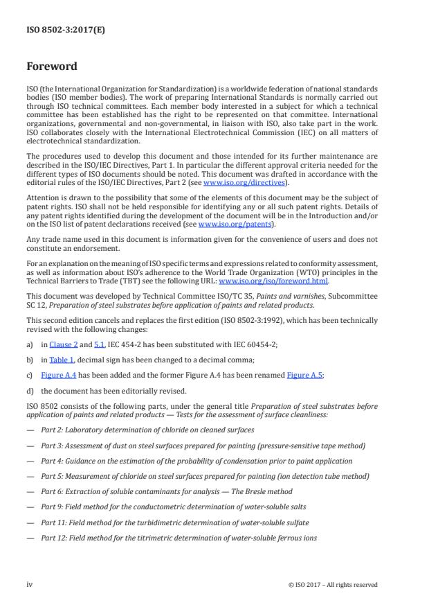 ISO 8502-3:2017 ISO 8502-3:2017 - Preparation of steel substrates before application of paints and related products -- Tests for the assessment of surface cleanliness - Page 4 preview