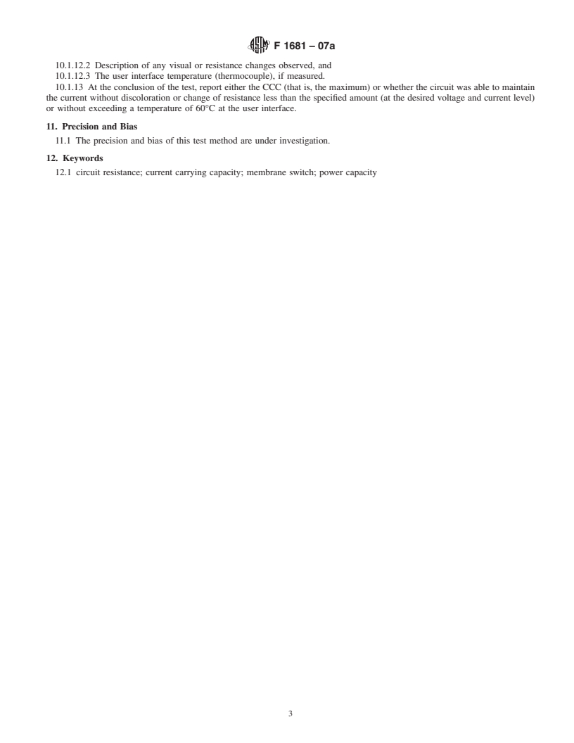 REDLINE ASTM F1681-07a - Standard Test Method for  Determining Current Carrying Capacity of a Conductor as Part of a Membrane Switch Circuit