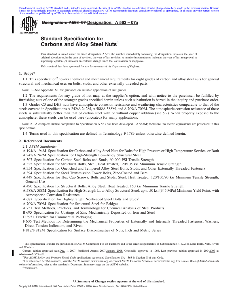 REDLINE ASTM A563-07a - Standard Specification for  Carbon and Alloy Steel Nuts