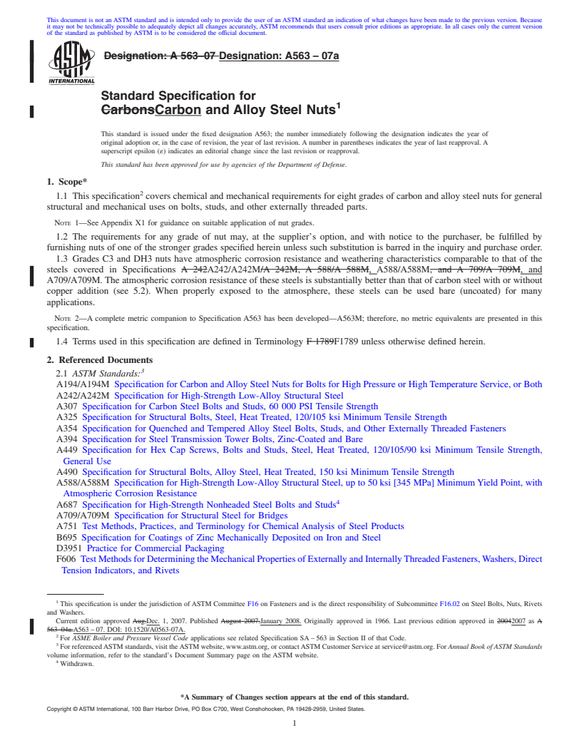 REDLINE ASTM A563-07a - Standard Specification for  Carbon and Alloy Steel Nuts