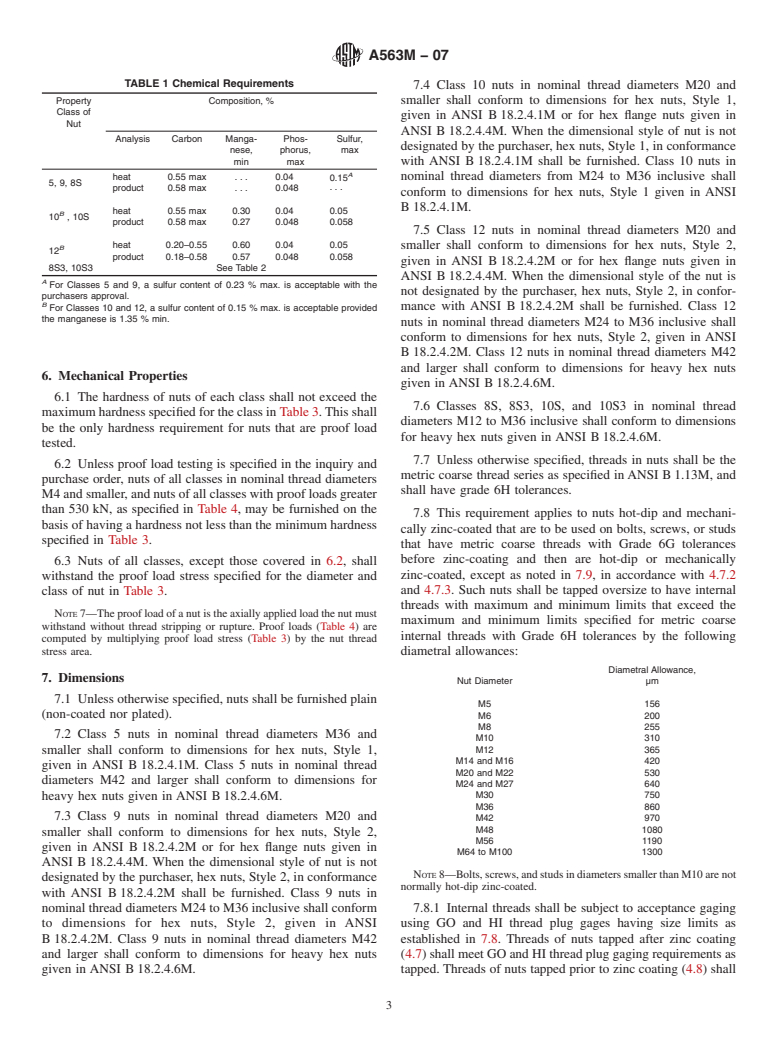 ASTM A563M-07 - Standard Specification for  Carbon and Alloy Steel Nuts [Metric]