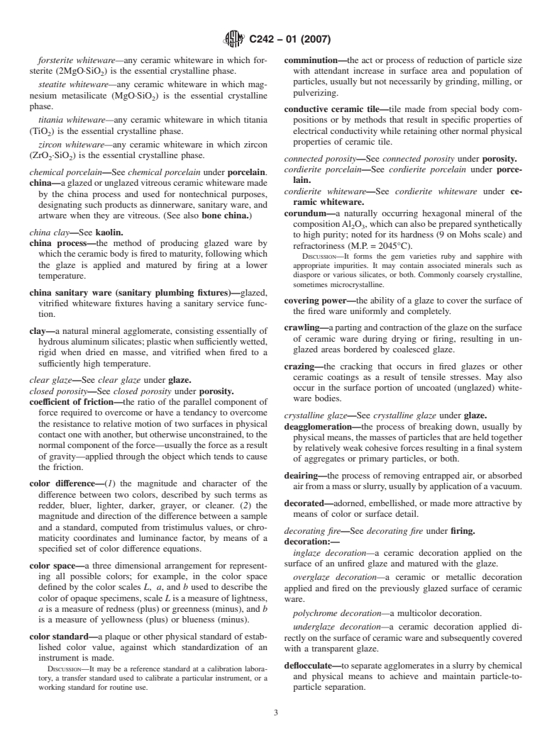 ASTM C242-01(2007) - Standard Terminology of  Ceramic Whitewares and Related Products