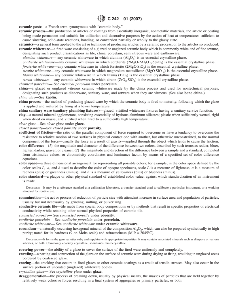 REDLINE ASTM C242-01(2007) - Standard Terminology of  Ceramic Whitewares and Related Products