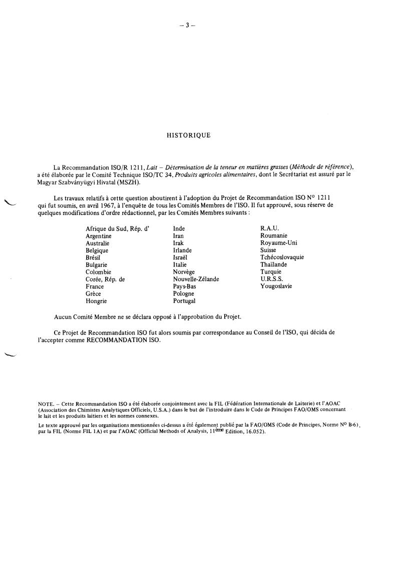ISO/R 1211:1970 - Milk — Determination of fat content (Reference method)
Released:10/1/1970
