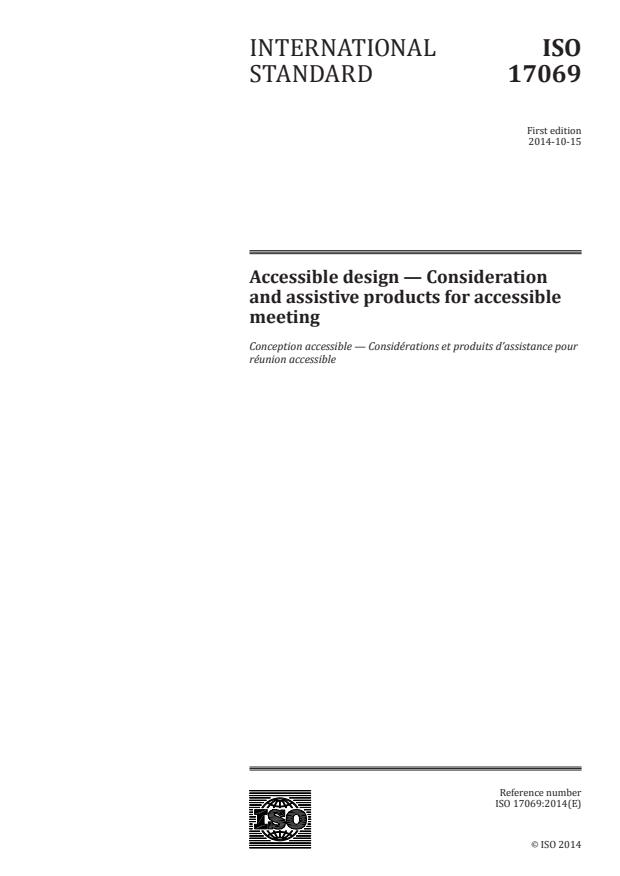 ISO 17069:2014 - Accessible design -- Consideration and assistive products for accessible meeting