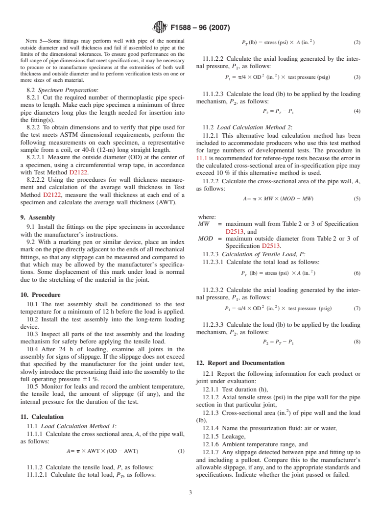 ASTM F1588-96(2007) - Standard Test Method for  Constant Tensile Load Joint Test (CTLJT)