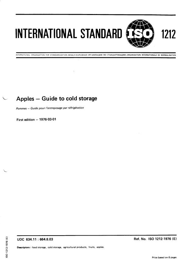 ISO 1212:1976 - Apples -- Guide to cold storage
