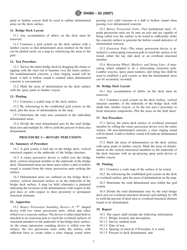 ASTM D4580-03(2007) - Standard Practice for  Measuring Delaminations in Concrete Bridge Decks by Sounding