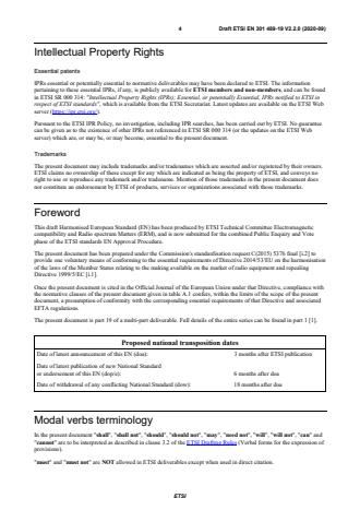 SIST EN 301 489-19 V2.2.1:2022 ETSI EN 301 489-19 V2.2.0 (2020-09) - ElectroMagnetic Compatibility (EMC) standard for radio equipment and services; Part 19: Specific conditions for Receive Only Mobile Earth Stations (ROMES) operating in the 1,5 GHz band providing data communications and GNSS receivers operating in the RNSS band providing positioning, navigation, and timing data; Harmonised Standard for ElectroMagnetic Compatibility - Page 4 preview