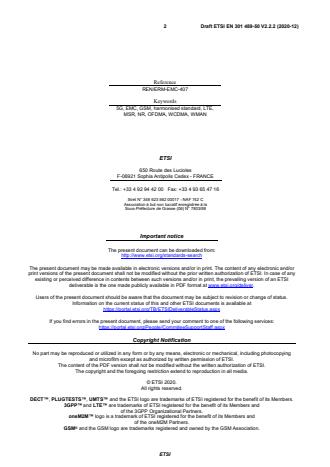 SIST EN 301 489-50 V2.3.1:2021 ETSI EN 301 489-50 V2.2.2 (2020-12) - ElectroMagnetic Compatibility (EMC) standard for radio equipment and services; Part 50: Specific conditions for Cellular Communication Base Station (BS), repeater and ancillary equipment; Harmonised Standard for ElectroMagnetic Compatibility - Page 2 preview