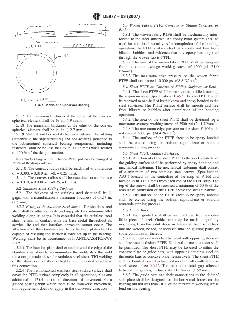 ASTM D5977-03(2007) - Standard Specification for  High Load Rotational Spherical Bearings for Bridges and Structures