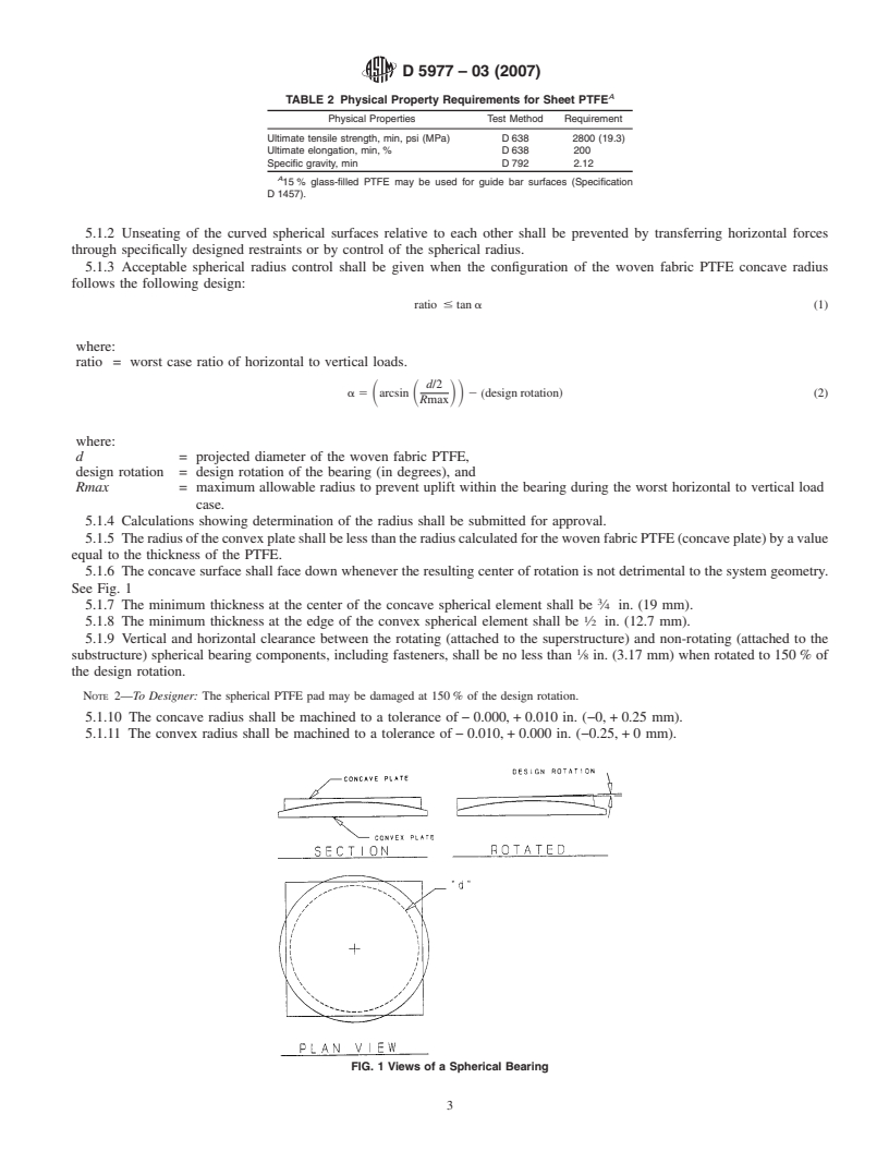 REDLINE ASTM D5977-03(2007) - Standard Specification for  High Load Rotational Spherical Bearings for Bridges and Structures