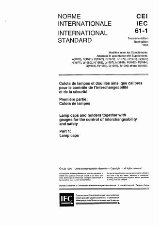 IEC 60061-1U:1996 - nineteenth supplement - Lamp caps and holders together with gauges for the control of interchangeability and safety. Part 1: Lamp caps