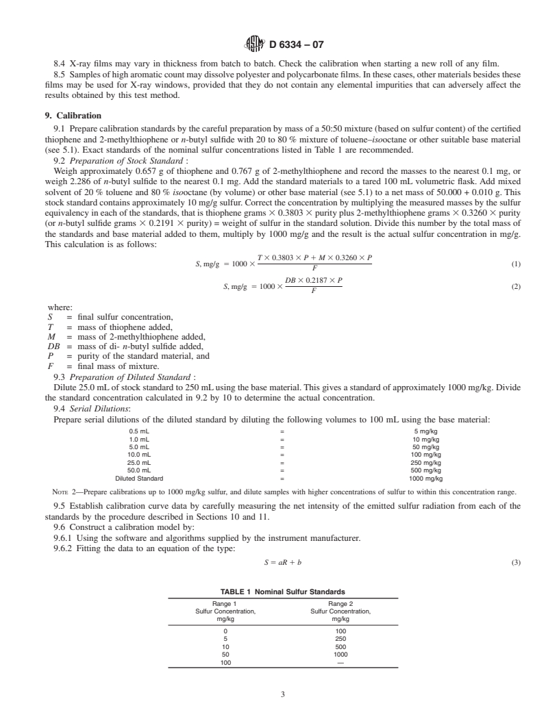 REDLINE ASTM D6334-07 - Standard Test Method for Sulfur in Gasoline by Wavelength Dispersive X-Ray Fluorescence