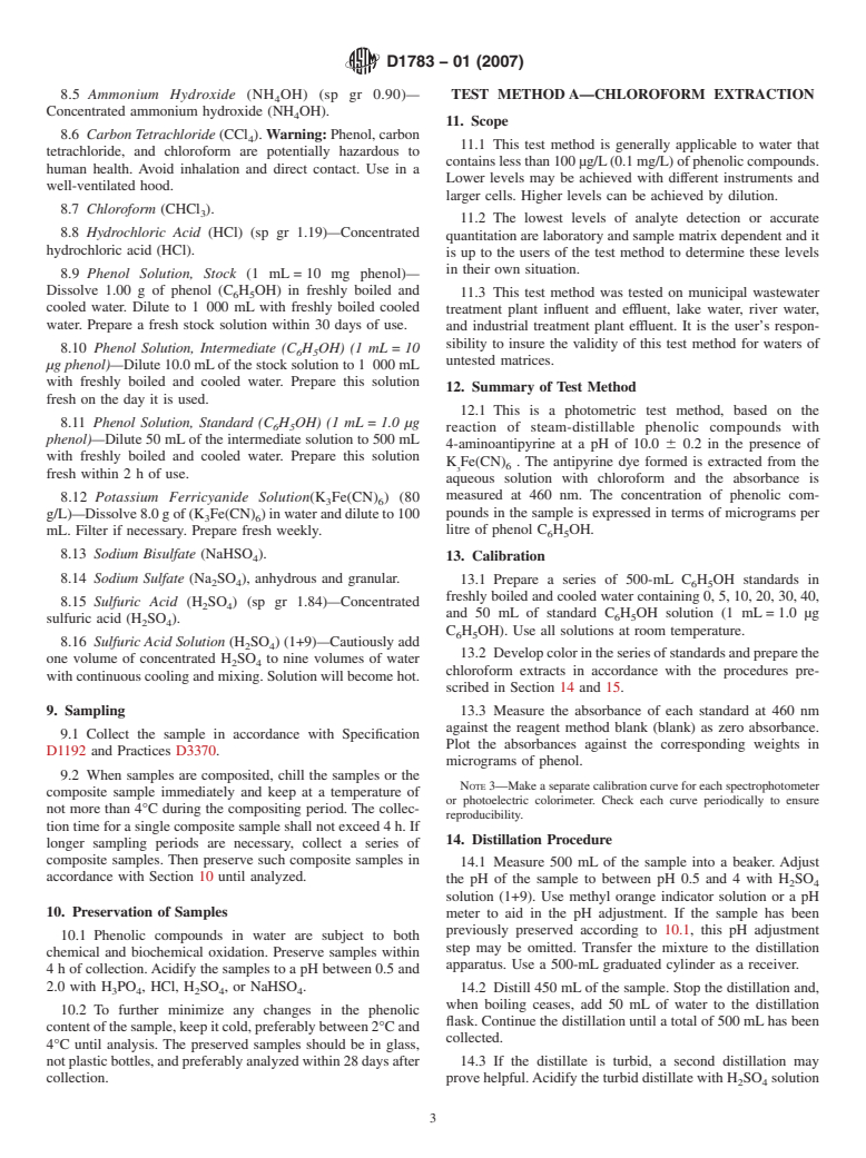 ASTM D1783-01(2007) - Standard Test Methods for  Phenolic Compounds in Water