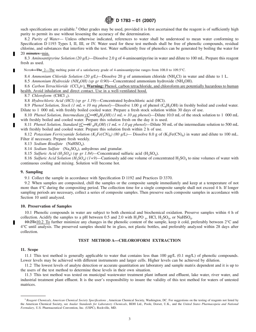 REDLINE ASTM D1783-01(2007) - Standard Test Methods for  Phenolic Compounds in Water