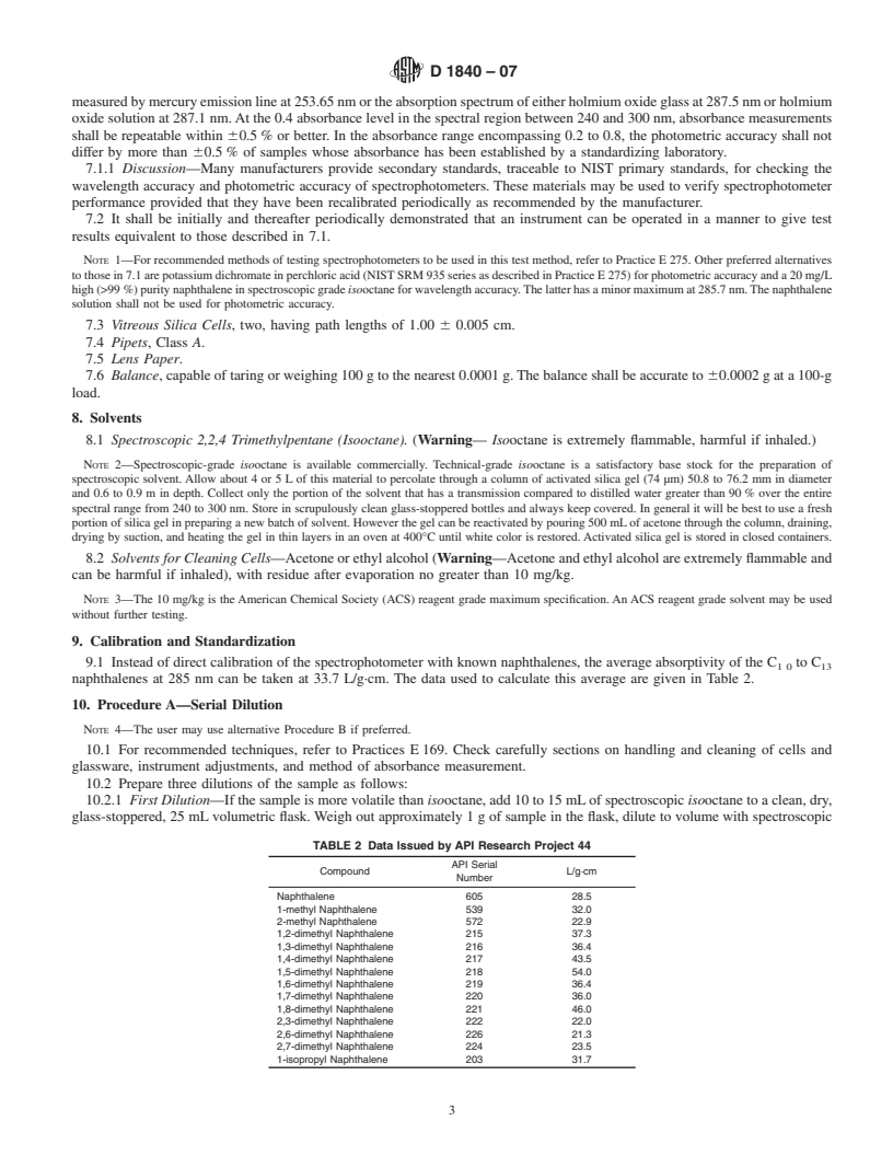 REDLINE ASTM D1840-07 - Standard Test Method for Naphthalene Hydrocarbons in Aviation Turbine Fuels by Ultraviolet Spectrophotometry