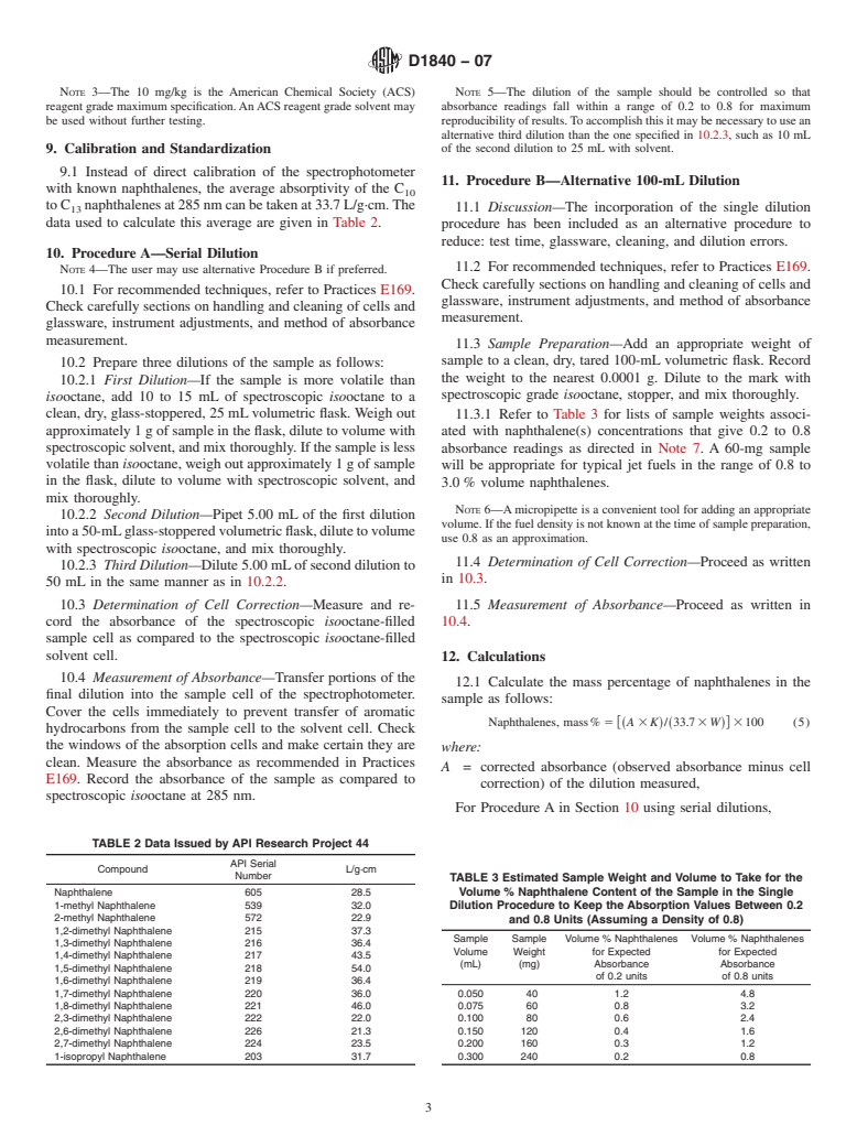 ASTM D1840-07 - Standard Test Method for Naphthalene Hydrocarbons in Aviation Turbine Fuels by Ultraviolet Spectrophotometry