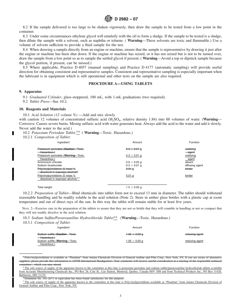 REDLINE ASTM D2982-07 - Standard Test Methods for Detecting Glycol-Base Antifreeze in Used Lubricating Oils