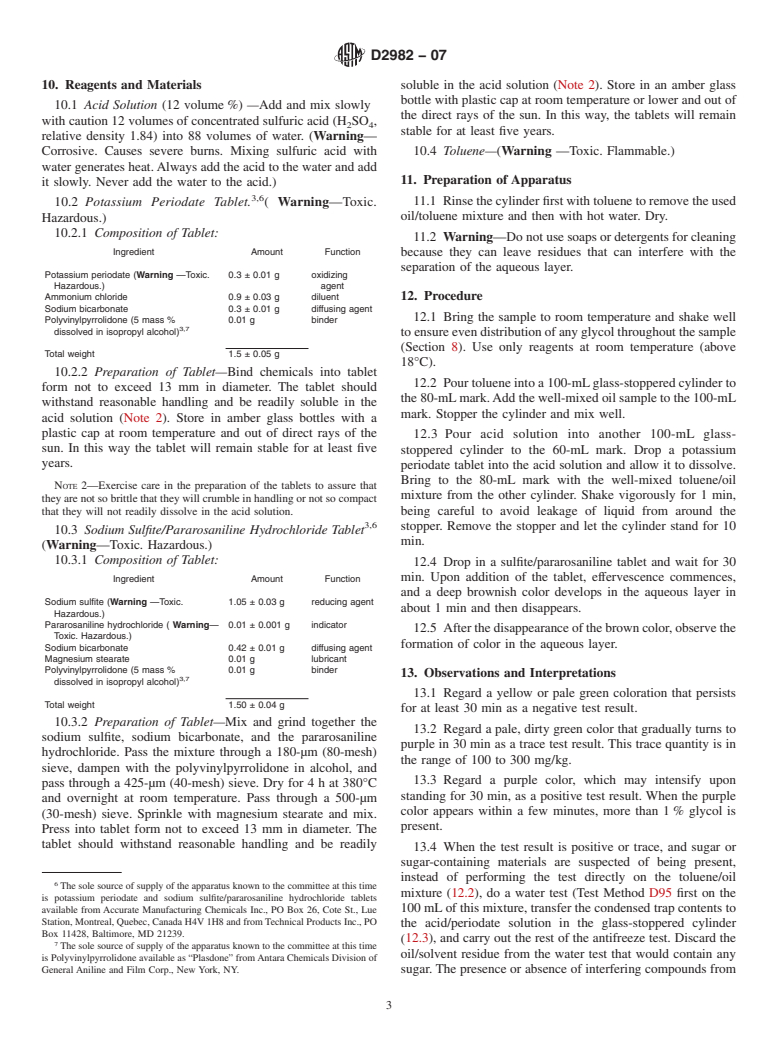 ASTM D2982-07 - Standard Test Methods for Detecting Glycol-Base Antifreeze in Used Lubricating Oils