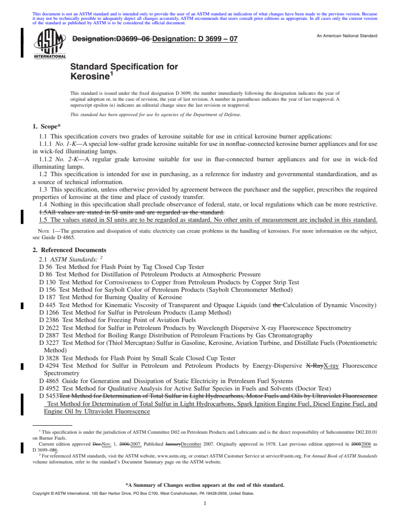 REDLINE ASTM D3699-07 - Standard Specification for Kerosine