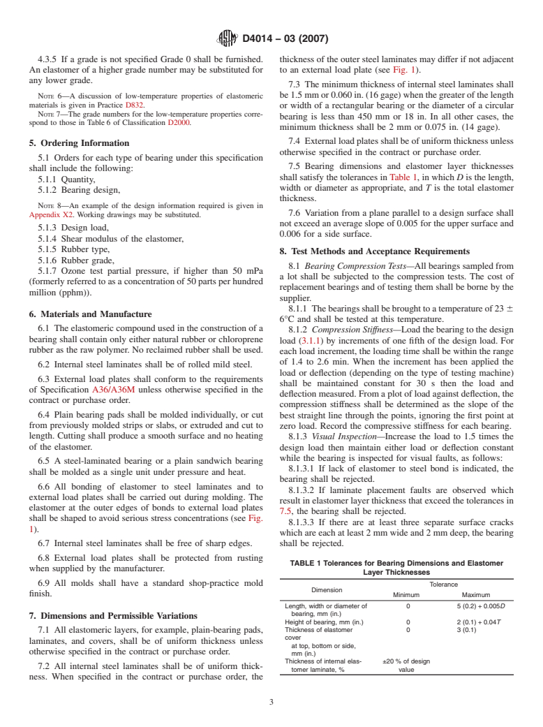 ASTM D4014-03(2007) - Standard Specification for  Plain and Steel-Laminated Elastomeric Bearings for Bridges