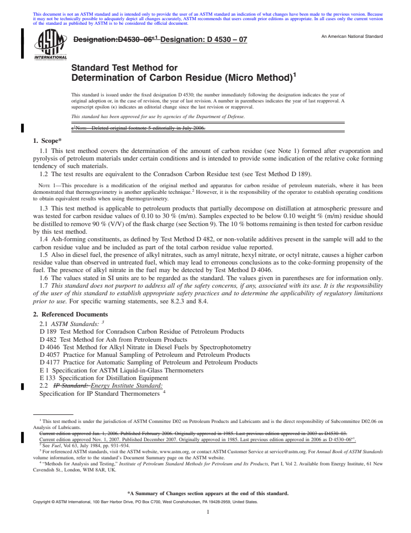 REDLINE ASTM D4530-07 - Standard Test Method for Determination of Carbon Residue (Micro Method)