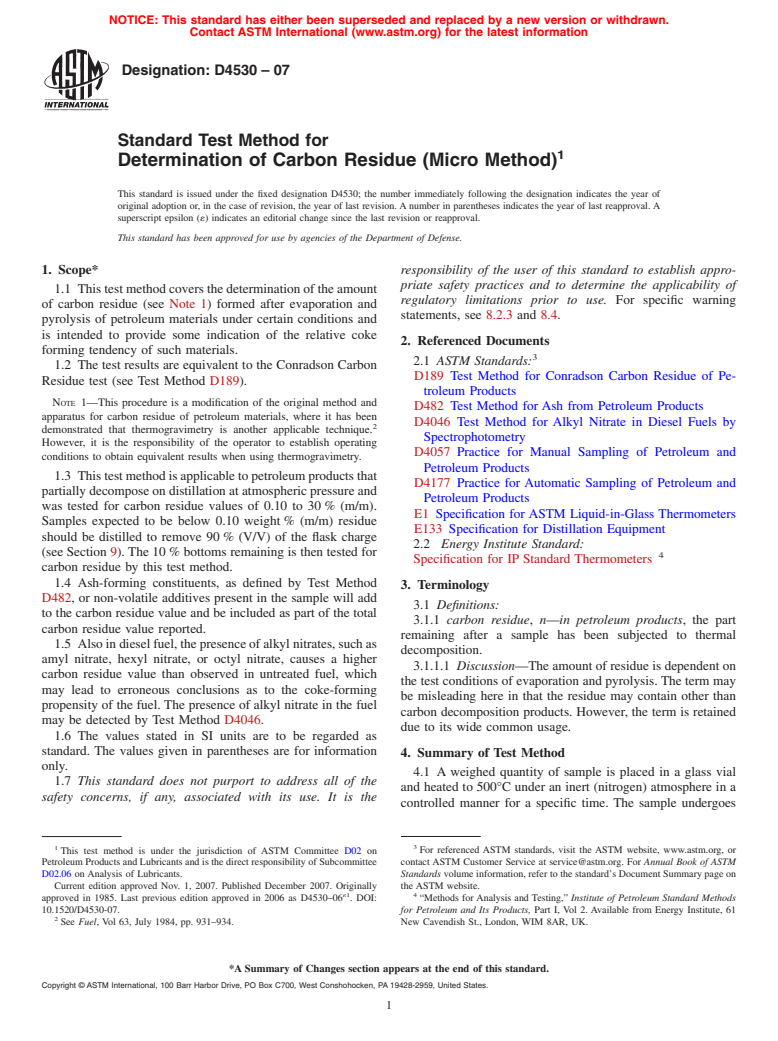 ASTM D4530-07 - Standard Test Method for Determination of Carbon Residue (Micro Method)